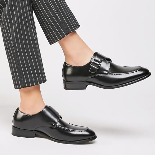Men's Leather Monk Buckle Low top Loafers Retro Round Toe Low Heeled Slip on Breathe Formal Business Tuxedo Dress Shoes Business Dress Oxfords Classic Plain Toe Formal Leather Shoes3