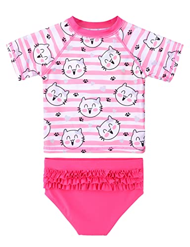 Image of XFGIRLS Girls 2-Piece Swimsuit Long Sleeve Rash Guard Set Toddler 6M-8Y | UPF 50+ blocks 98% UV, Quick-dry, Easy on /off, Bright colors stand out, Machine wash, Breathable, Beach, swim, water park