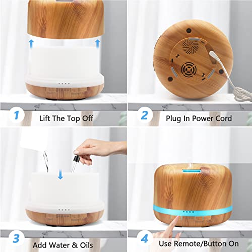 Essential Oil Diffuser, 500Ml Aromatherapy Diffuser With Remote Control, Daroma Ultrasonic Aroma Diffuser Nebulizing Cool Mist Humidifier, 7 Color Mood Lights & Waterless Auto-Off For Home Office Gift #TOP6