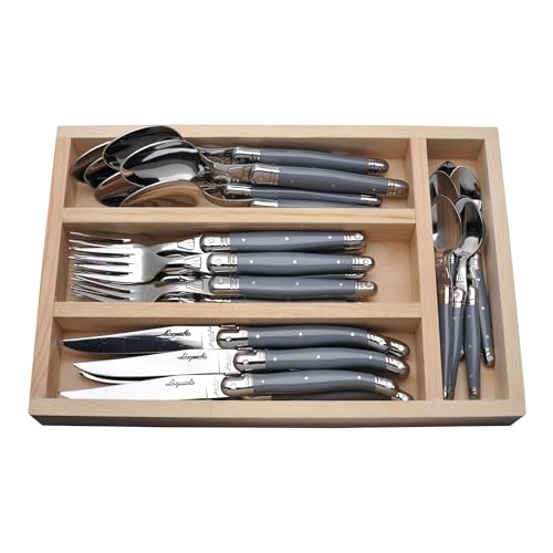 Jean Dubost JD07-13154.GRAY 24 Piece Everyday Flatware Set In Tray, Gray