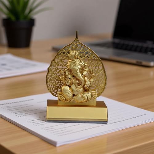 Image of Saugat Traders Metal Ganesha Idol for Car Dashboard Home Decor Golden Ganesh Ji Statue Showpiece Diwali New Year Gift for Corporate Client, Friends, Employees Spiritual Good Luck Gift