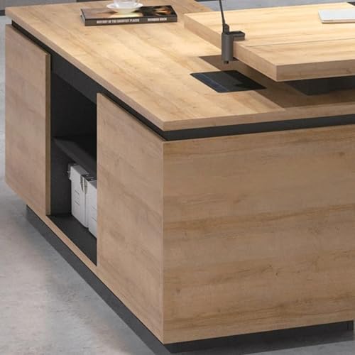 Image of Director & Executive L-Shape Table for Office & Writing Desk Made in Particle Board Multi-Functional Wire with Charcoal Black Panel 5-Year Warranty & Free Assembly (LDL-575)