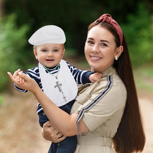 5 Pcs Baptism Bib for Baby Boys Cross Christening Socks Shoes Hat First Rosary White Outfits Toddler Infant First Communion Baptism Gift for Boys Girls Cross Bib Christening Shoes and Socks2