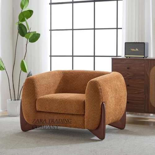 Image of Upholstered one Seater Sofa Three Seater Sofa with Wooden Legs for Living Room Hotels & Offices (One Seater Boucle Beige)