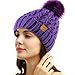PAGE ONE Womens Winter Ribbed Beanie Crossed Cap Chunky Cable Knit Pompom Soft Warm Hat Light Purple