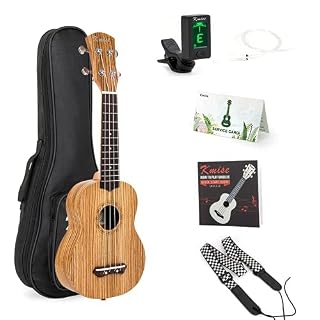 Kmise Ukulélé soprano pour débutants et adultes en bois de zébré 53,3 cm Kit ukalalalélé avec sac de transport et cordon - Les Beatles, Paul McCartney, John Lennon, RIngo Starr, George Harrison