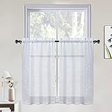 CAROMIO Sheer Bathroom Curtain Windows 30 Inch Length, Leaf Embroidered Kitchen Curtains Rod Pocket,...