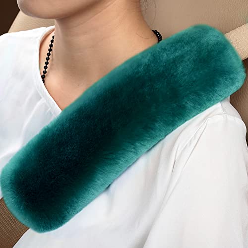 Image of OGLAND 2 Pack Sheepskin Car Seat Belt Cover Pads | Wool Seatbelt Cushions