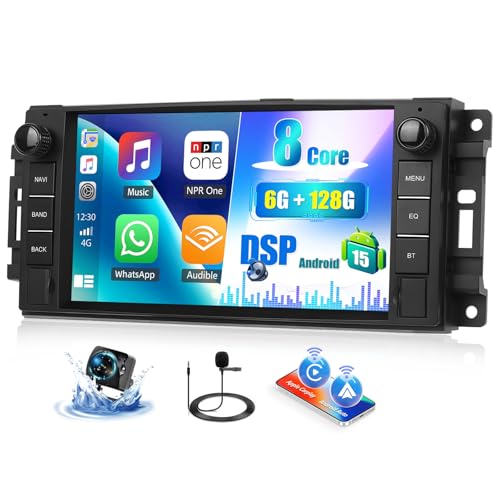 CAMECHO 6+128G Android 15 Autoradio 7 pouces avec Navigation pour Jeep Wrangler Ram JK Dodge Challenger avec Caméra de Recul, Wireless Carplay Android Auto...