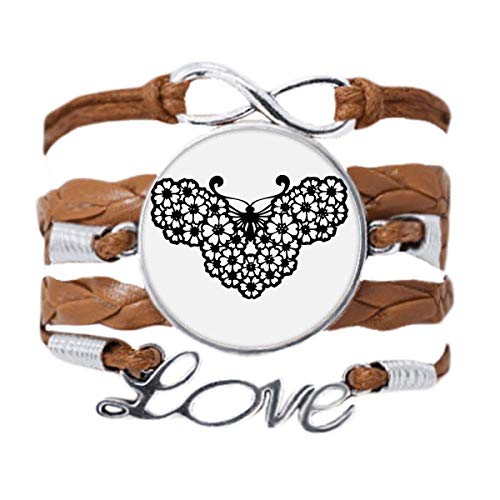Corde tordue de cuir noir bracelet aile de papillon floral love pour femme tendance et boheme