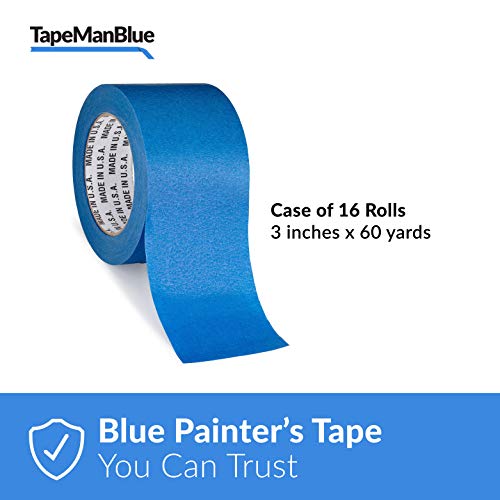 Blue Painters Tape 3 Inch X 60 Yards - Case Of 16 Rolls, Made In America, Clean Removal Blue Tape, Uv-Resistant Blue Painters Masking Tape In Bulk (3" X 180') #TOP1