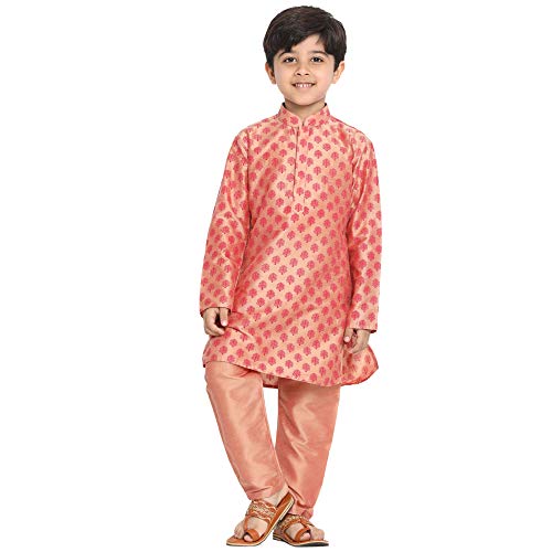 JBN Creation Boys' Pink Cotton Blend Kurta Pyjama Set (VASBK071PN...