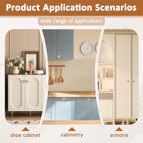 quiodok 6 Stück Möbelknöpfe Holz Herz Schrankknauf Holzgriffe für Schränke Schrankknöpfe Holz mit Schrauben für Dekoration, Möbelknopf für Schubladen, Schrank, Kommode