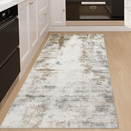 Famibay Rugs Living Room 60x120cm Washable Rug Beige Brown Beside Rugs for Bedroom Modern Abstract Carpet Runners Non Slip for Kitchen Hallway Entryway Office Room Decor