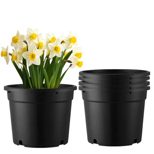 MEJENYY 3 Gallon Plastic Plant Pots 5 Pack Round Nursery Pots with Drainage Holes Black Indoor/Outdoor Use