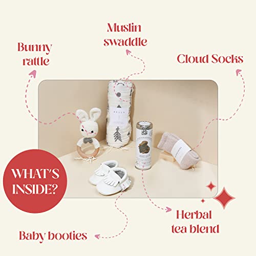 Unboxme New Mom Gifts For Women - Deluxe Baby Gift Basket I Postpartum & Push Present For Newborn Baby Boys & Girls Including Baby Booties, Muslin, Rattle, Socks, Herbal Tea & ‘Warm Hugs’ Card #TOP1