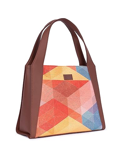 Image of ZOUK Printed Jute Handcrafted Vegan Leather Grey Women's Stylish Tote Bags | Trapezia Tote| Shoulder bag with double handle