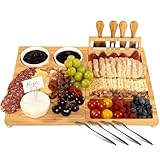 eleganlife Charcuterie Boards Set with Knives, Bamboo Cheese Board Large, Charcuterie Platters with Compartments, Serving Boards Gifts for Wedding, Birthday and Housewarming Party