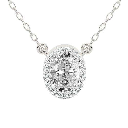 FRIENDLY DIAMONDS 0.75 Carat - 6 Carat IGI Certified Lab Grown Diamond | Flaire Halo Lab Diamond Necklace 14K Or 18K White, Yellow Or Rose Gold | FG-VS Quality