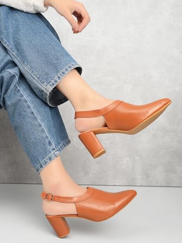 Image of XE Looks Slingback Heels | Pointed-Toe Design | Adjustable Strap |Stylish & Trendy Cushioned Footbed Heels For Girl & Women