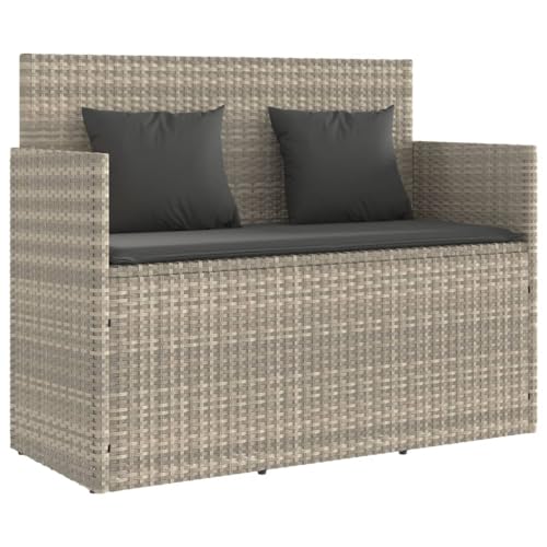vidaXL Banc de Jardin avec Coussins, Siège de Patio, Chaise de Terrasse, Meuble de Parc Arrière-Cour Balcon Extérieur, Gris Clair Résine Tressée