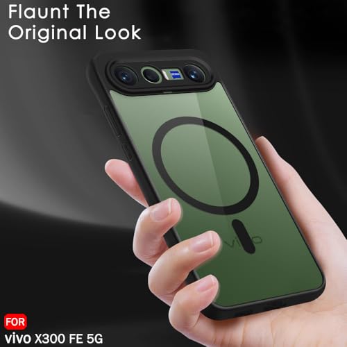 Image of TheGiftKart Hybrid Shockproof Back Cover Case for Vivo X300 FE 5G Compatible with MagSafe | Camera Protection Module | HHard Back Cover Case (PC & TPU, Transparent Clear Back, Black Sides)