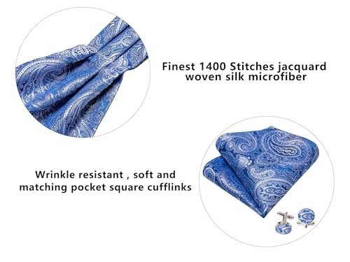 Image of Barry.Wang Ascot Ties Cravat Tie Men Paisley Plaid Scarf Self Tie Pocket Square Cufflinks Set Wedding Party