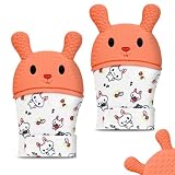 2Pack Silicone Teething Mitt, Rabbit Baby Teething Toy for 0-6 6-12 Months, Food Grade Silicone Infant Teething Mitten, BPA-Free Baby Chew Toys for Pain Relief, Sucking Needs