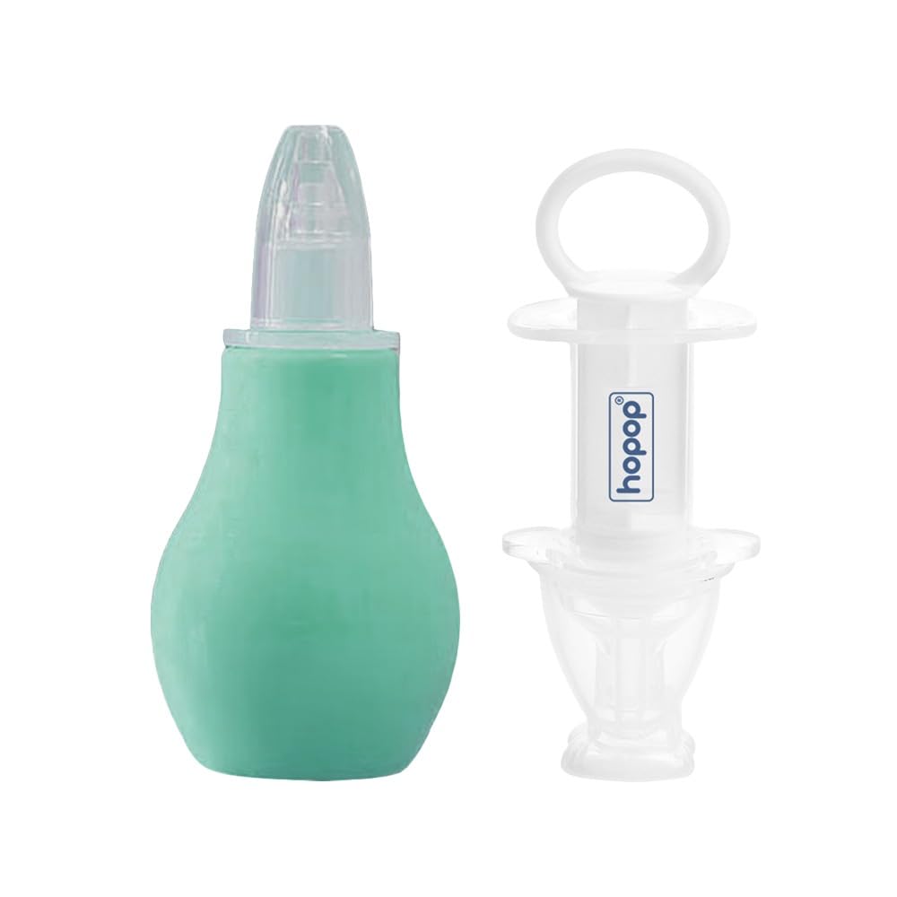 Hopop Baby Nose Cleaner/Nasal Aspirator & Baby Medicine Syringe Dropper | Silicone Nozzle | Squeezable Pump | BPA Free| 0+ Months | Green & White-image-32