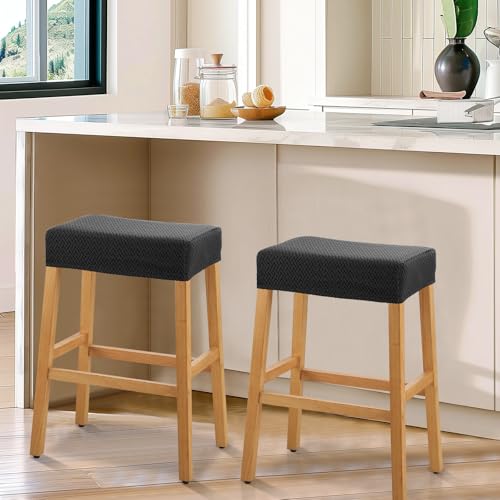 Image of YISUN Stool Covers Rectangle - 2 Pack Stretch Waterproof Saddle Seat Cover Counter Bar Stools Bar Chairs Covers Kitchen Island Chairs Cushion Protector