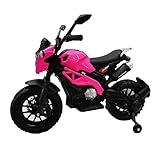 Kids Electric Dirt Bike, 12V Battery Powered Motorcycle with Training Wheels, 3-6 Years, Red (Pink)