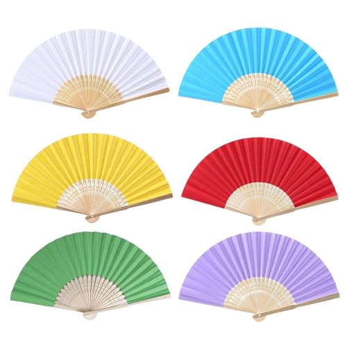 SLAXJNE Paquete De 6 Abanicos De Madera, Abanicos Coloridos, Abanicos Plegables, Abanicos De Regalo, Accesorios De Baile, Manualidades De Bricolaje, Abanicos De Boda