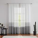 WEST LAKE Black and White Stripe Sheer Curtain Panels 84 Inches Length Color Block Farmhouse Window...