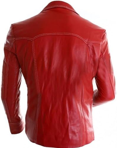 Image of Mens MAYHEM Fight Hybrid Brad Retro Biker White Stripes Red White Inspired Fight Club Movie Leather Jacket