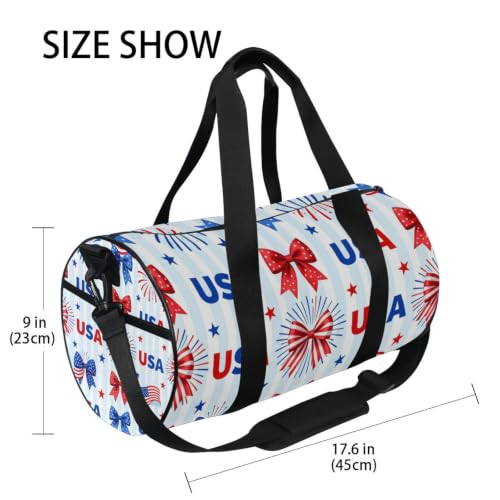 Bolsa de lona cilíndrica con estampado patriótico del 4 de julio para viajes 4