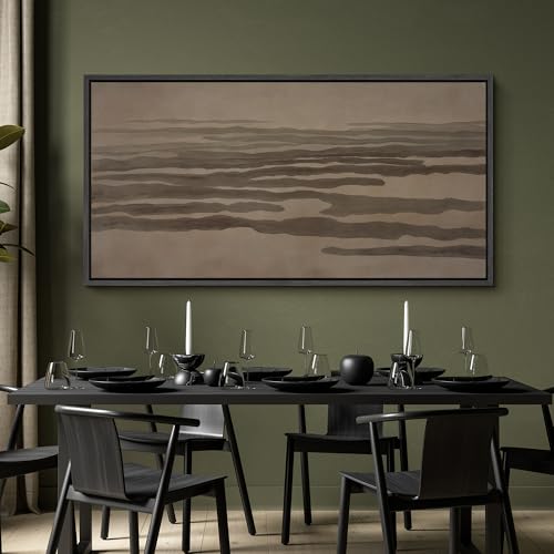 Image of MUDECOR Extra Large Framed Canvas Print Wall Art Neutral Abstract Earth Tone Horizontal Flow Antique Retro Ready to Hang Painting for Living Room Bedroom Multi-Sizes - 60 inchx30 inch