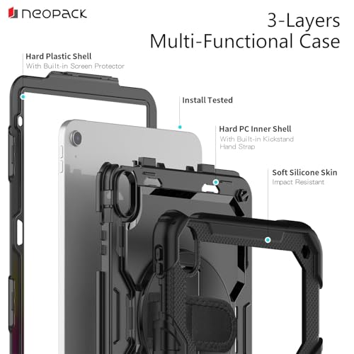 Image of Neopack Military Grade Shockproof Rugged Case with Shoulder Strap & 360 Degree Rotating Stand Compatible with iPad 10.9, Fits: 10th Gen (Black)