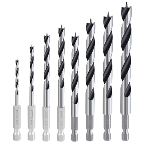 Yuentoen Lot de 8 forets hélicoïdaux pour le travail du bois dur et tendre avec emmanchement hexagonal 1/4, Ø 3-10 mm