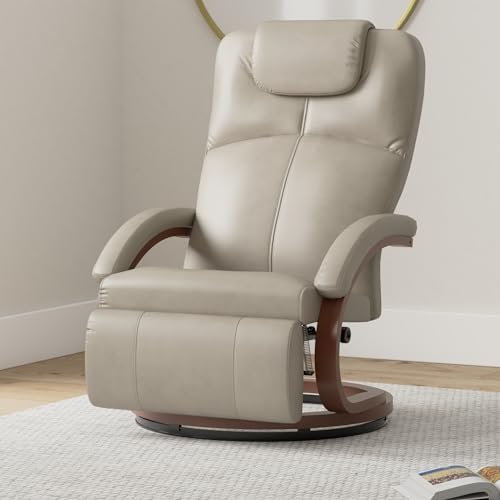 Sillón reclinable moderno de piel sintética beige miniatura 2