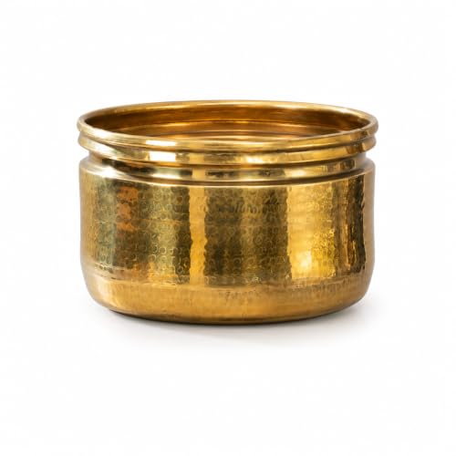 P-TAL Pure Brass Planter Pot (Medium, Golden Finish) - Handcrafted Decorative Indoor Plant Holder | Traditional Metal Flower Pot for Luxury Home Decor, Living Room, Balcony, and Office Tabletop