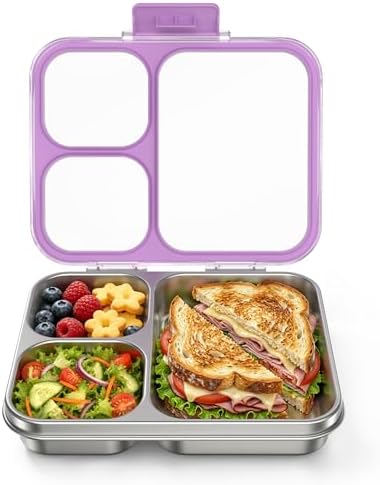 VITONIS Edelstahl Brotdose Lunchbox mit 3 Fächern mit Tritan-Deckel, 1000ml Metall Bento Lunch Box Kinder Auslaufsichere Sandwichbox Brotdose Vesperdose Brotbüchse, Spülmaschinenfe