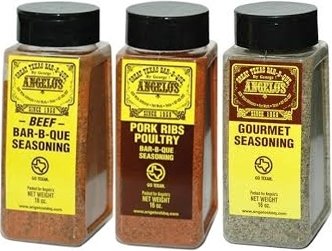 Angelos Bar-B-Que Seasoning 16oz Container (Pack of 3) (Sampler with 1 each of Pork Ribs & Poultry Beef and Gourmet)