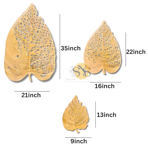 Image of SNS DECOR Luxury Metal Abstract Figures Leaf Wallart Set of 3 Handcrafted Wall Sculpture Wall Art Multicolor For Home Decoration (Shiny Golden)