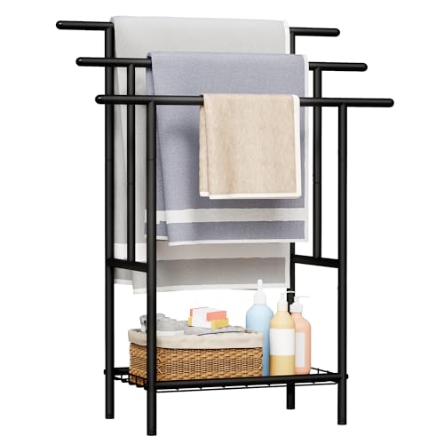 YUNSCEND Free Standing Towel Racks for Bathroom, 3-Layer Towel Drying