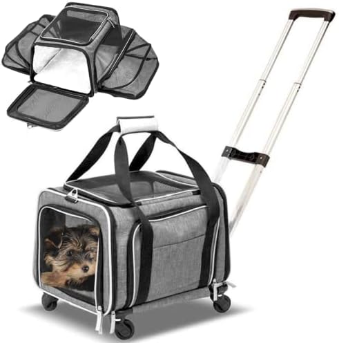 Ruff Life 101 Airline Approved Expandable Premium Pet Carrier on Wheels- Two Sided Expandable Rolling Carrier- Designed for Dogs & Cats- Extra Spacious Soft Lined Carrier! (Grey)