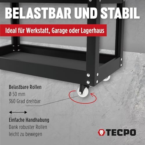 Bild 5 - TECPO Werkzeugwagen Rollwagen mit 3 Ladeflächen inkl. Schaumeinlage zum Schutz, 300 kg Tragkraft, Werkstattwagen mit Lochleiste für Werkzeuge - geeignet als Transportwagen