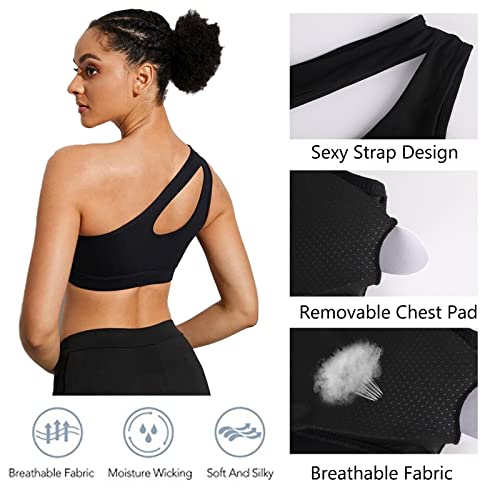 Vertvie Damen One Shoulder Sport BH Sexy Bügellos Workout Bra Gepolstert Tank BH Push Up Bequem Yoga Bralette Fitness… – Bild 3