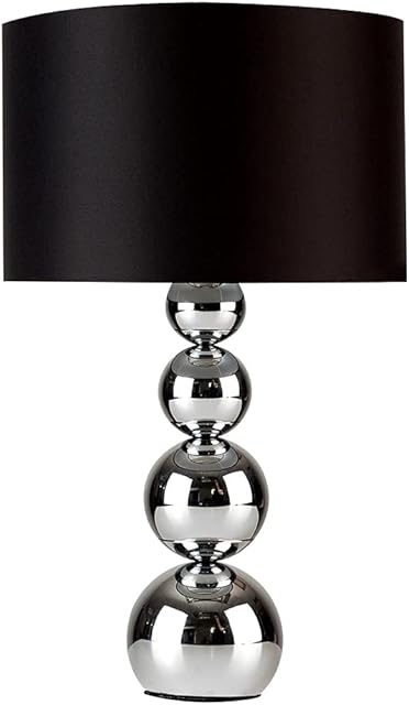 MiniSun Large Modern Chrome Stacked Balls Table Lamp with a Black Faux Silk Shade