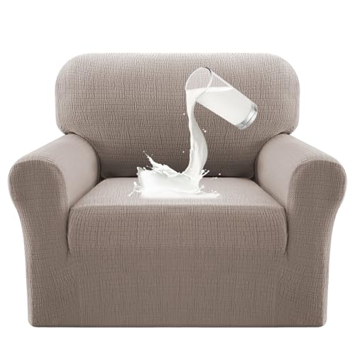 PrinceDeco Dual Waterproof Couch Cover Slipcovers for Sofas - Stretch Chair Cover Non Slip Sofa Covers Washable, Leakproof Furniture Protector for Kids, Pets, Dog (Chair Seat Width 20"-24",