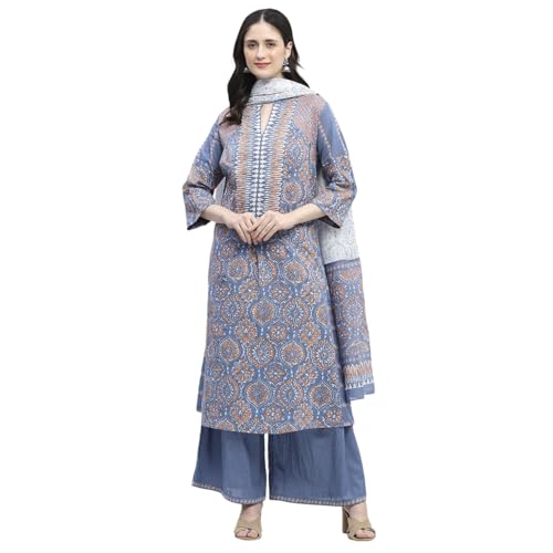 Image of BIBA Women Cotton Printed A-Line Suit Set